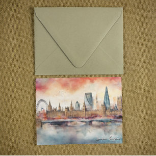 London England City Silhouette Watercolor Painting Postcard