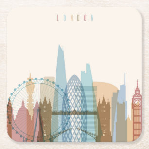 London, England   City Skyline Square Paper Coaster