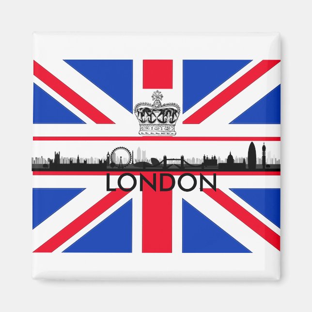 London England City Skyline Union Jack Flag Magnet (Front)