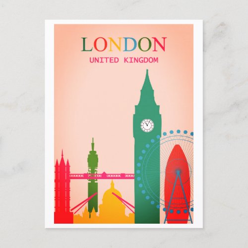 London England Colorful Vintage Travel Postcard