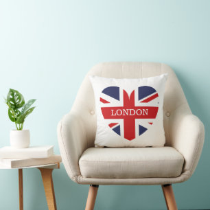 London, England Flag Heart Shape Throw Pillow
