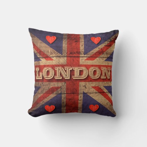 London England Flag Union Jack UK Vintage Rustic Throw Pillow