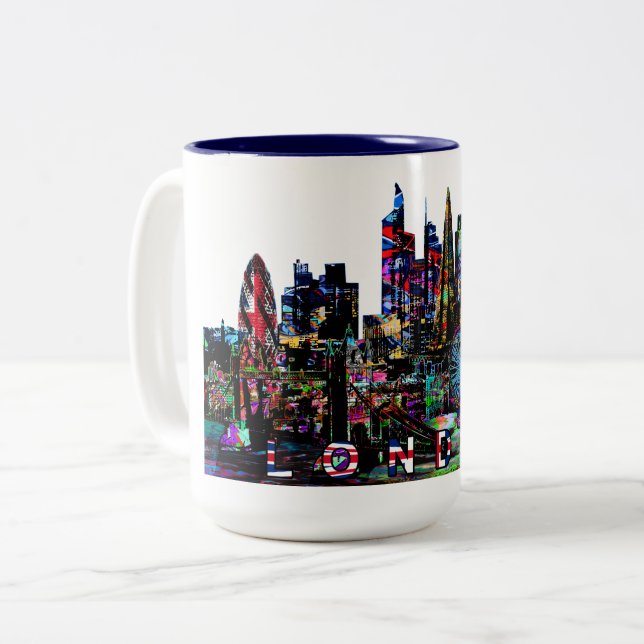 London, England in graffiti Two-Tone Coffee Mug (Front Left)