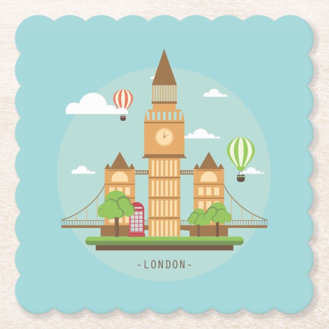 London England Landmarks Drink Coasters (Front)
