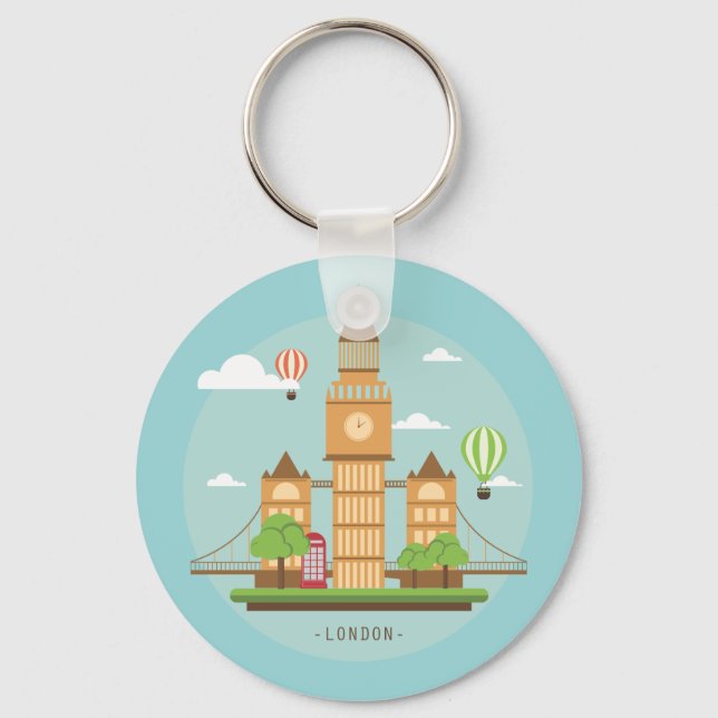 London England Landmarks Stickers Keychain (Front)