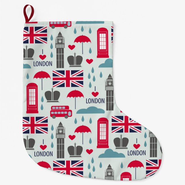 London, England Large Christmas Stocking (Front)