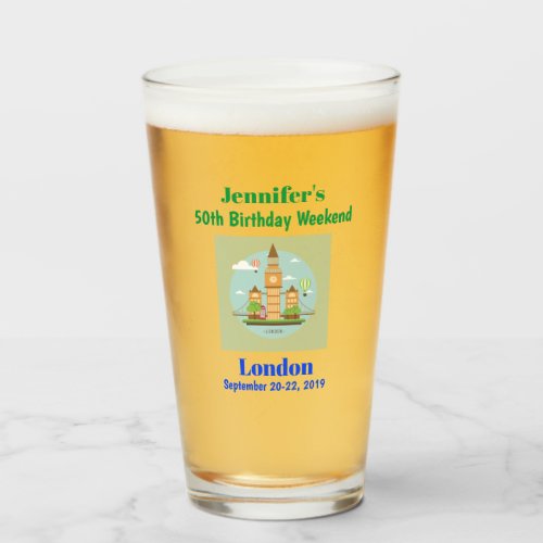 London England Milestone Birthday Party Beer Pint Glass