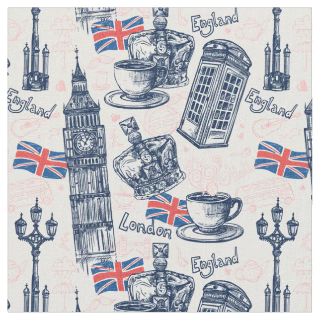 London England Pattern Fabric | Zazzle