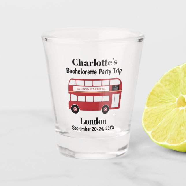 London England Red Bus Bachelorette Party Favor Shot Glass (Front)