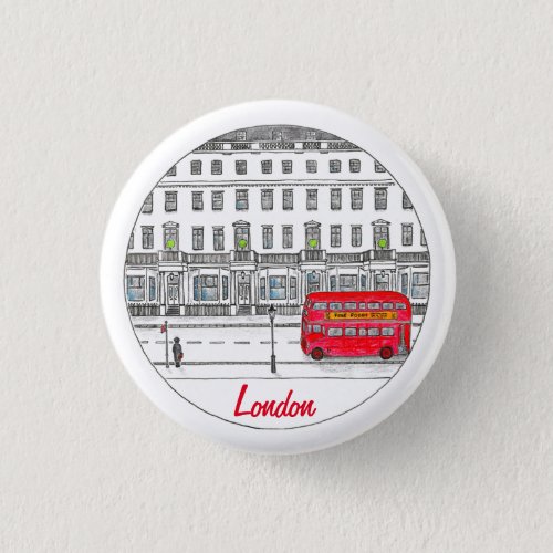 London England Red Bus Travel Illustration Button