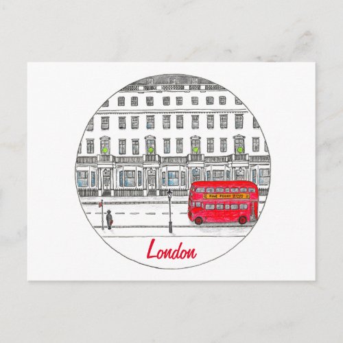 London England Red Bus Travel Illustration Postcard
