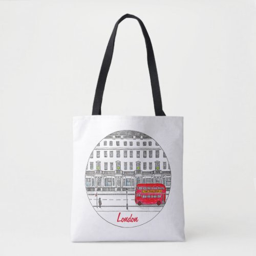 London England Red Bus Travel Illustration Tote Bag