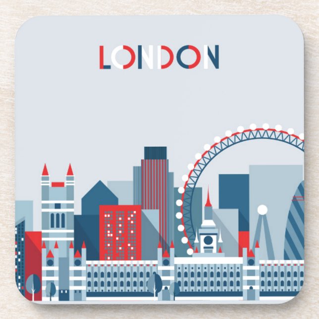 London, England | Red, White and Blue Skyline Beverage Coaster (Front)