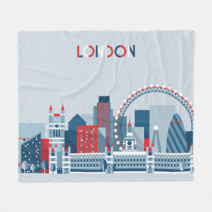 London, England Red, White and Blue Skyline Fleece Blanket