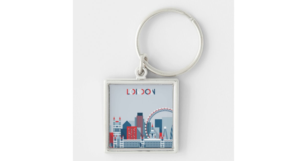 Key Chain London R London, England | Red, White and Blue Skyline Keychain | Zazzle