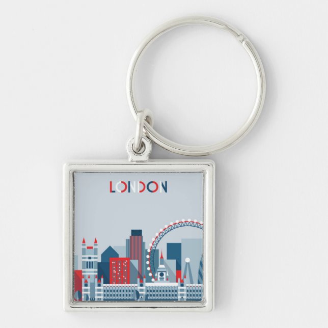 London, England | Red, White and Blue Skyline Keychain (Front)