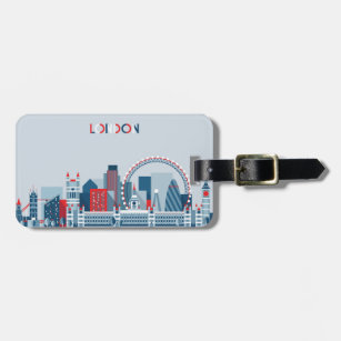 London, England   Red, White and Blue Skyline Luggage Tag