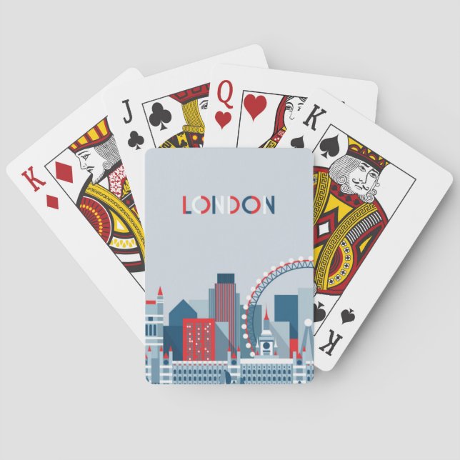 London, England | Red, White and Blue Skyline Poker Cards (Back)