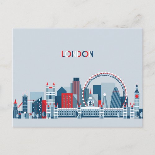 London England  Red White and Blue Skyline Postcard