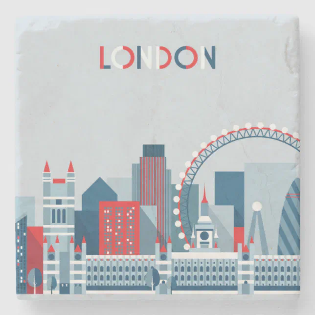 London, England | Red, White and Blue Skyline Stone Coaster | Zazzle