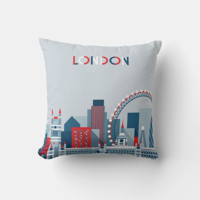 London, England | Red, White and Blue Skyline Throw Pillow (Front)