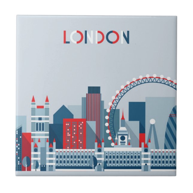 London, England | Red, White and Blue Skyline Tile (Front)