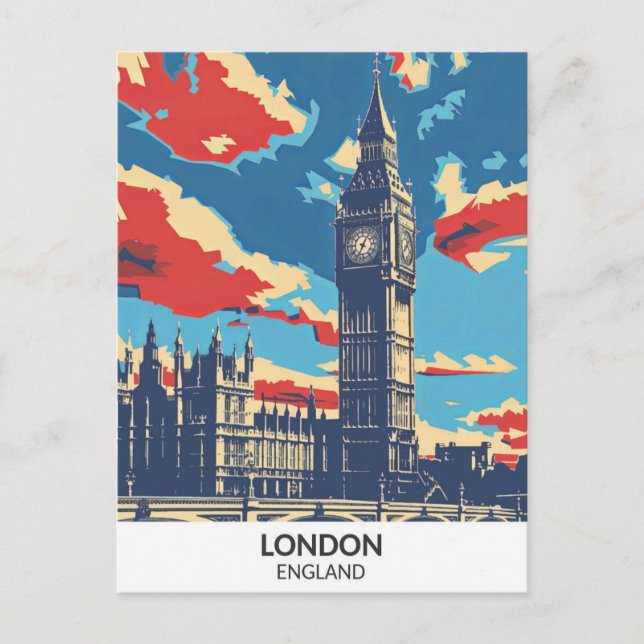 London England Retro Artwork Travel  Postcard (Front)