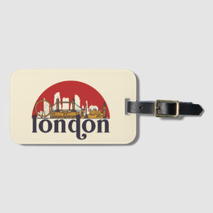 London England Retro City Skyline Cityscape Art Luggage Tag