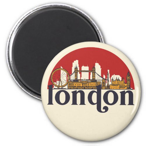 London England Retro City Skyline Cityscape Art Magnet