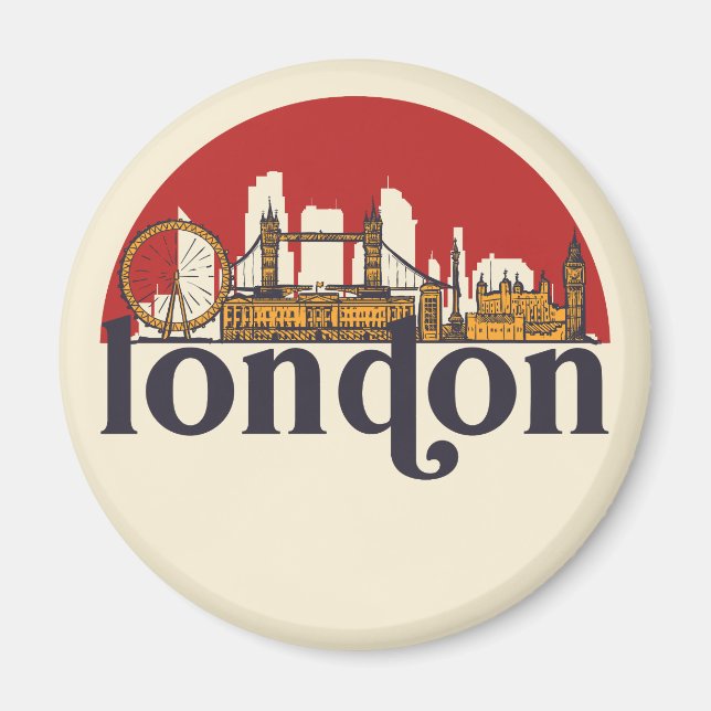 London England Retro City Skyline Cityscape Art Magnet (Front)