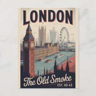 London England Retro Skyline Cityscape Travel Postcard