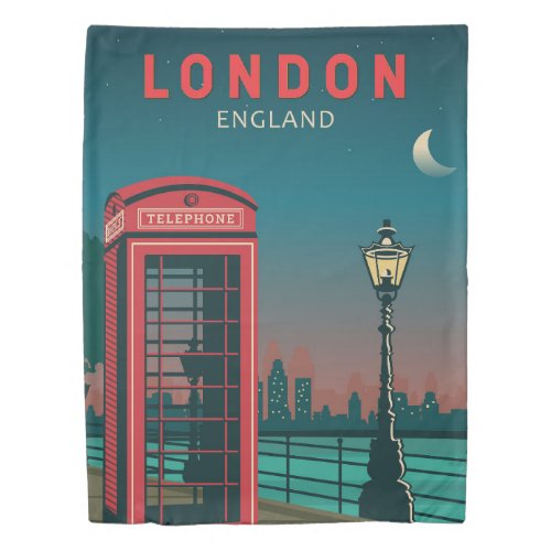 London England Retro Travel Art Vintage Duvet Cover