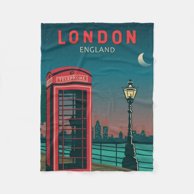London England Retro Travel Art Vintage Fleece Blanket (Front)