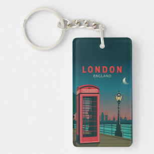 London England Retro Travel Art Vintage Keychain