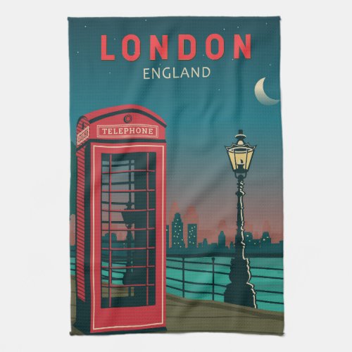 London England Retro Travel Art Vintage Kitchen Towel