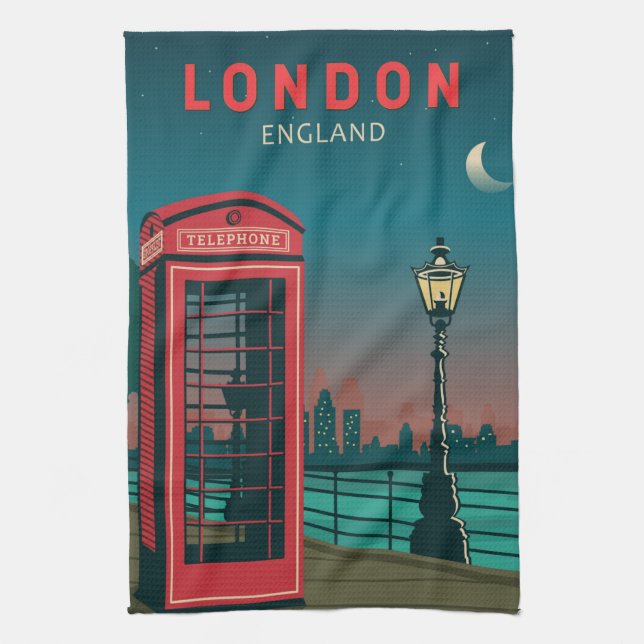 London England Retro Travel Art Vintage Kitchen Towel (Vertical)