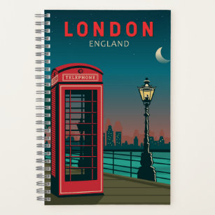 London England Retro Travel Art Vintage Notebook