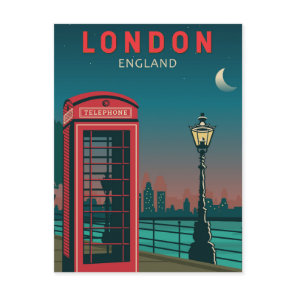 London England Retro Travel Art Vintage Postcard