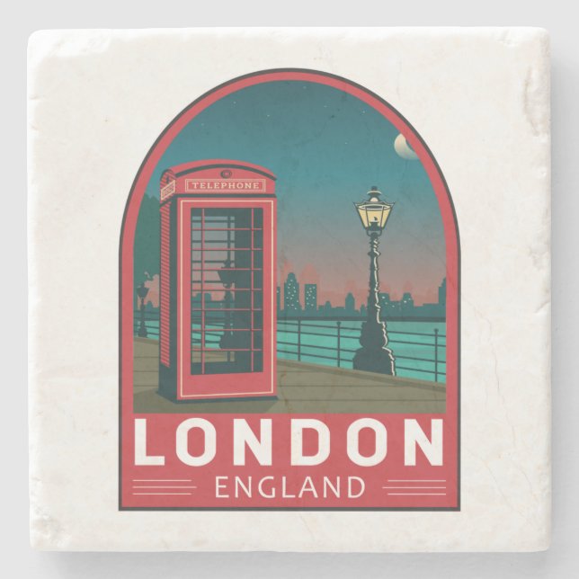 London England Retro Travel Art Vintage Stone Coaster (Front)