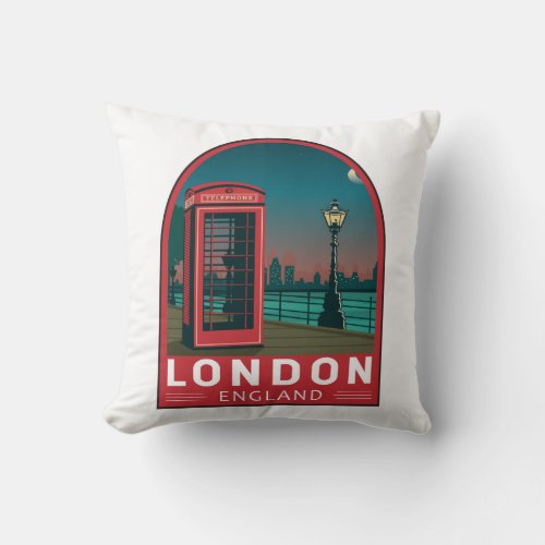 London England Retro Travel Art Vintage Throw Pillow
