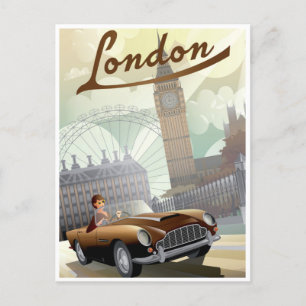 London England Retro Travel Art Vintage welcome Postcard