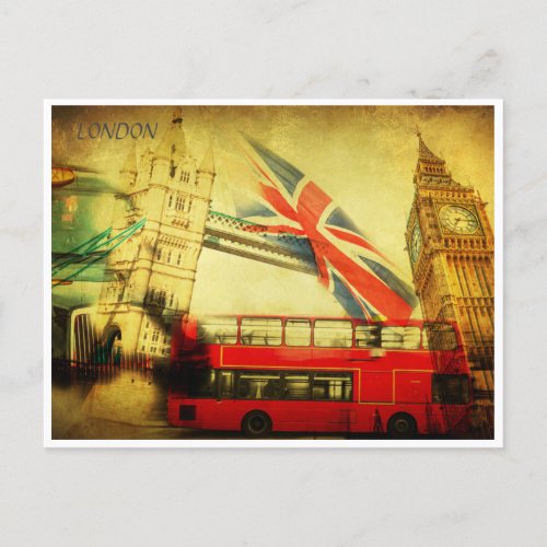 London England Retro Travel Art Vintage welcome Postcard
