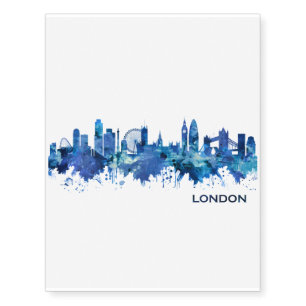 London England Skyline Blue Temporary Tattoos