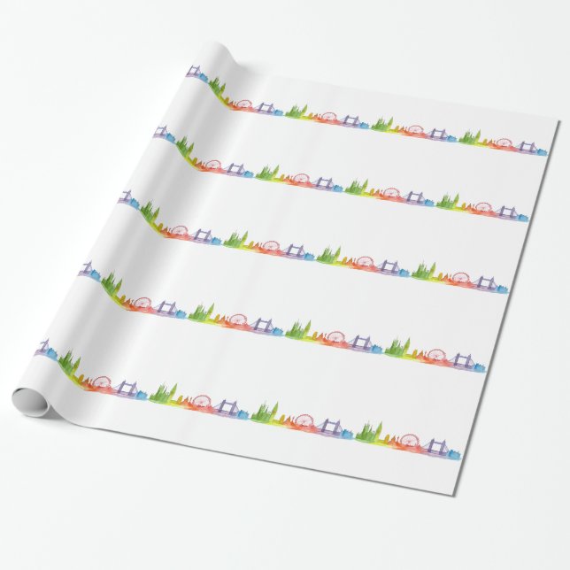 London England Skyline Colourful Pattern Modern  W Wrapping Paper (Unrolled)