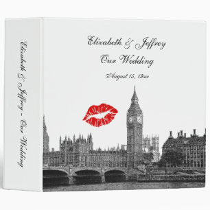 London England Skyline Kiss #1 BW Wedding Binder