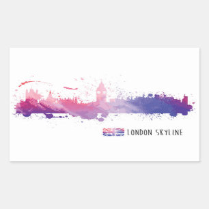 London England Skyline Splash Rectangular Sticker
