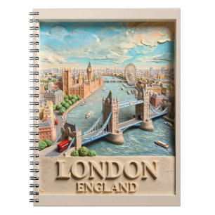 London England Skyline Vintage Textured Travel Art Notebook