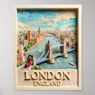 London England Skyline Vintage Textured Travel Art Poster