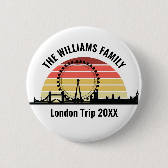 London England Sunset Custom Family Trip Button (Front)