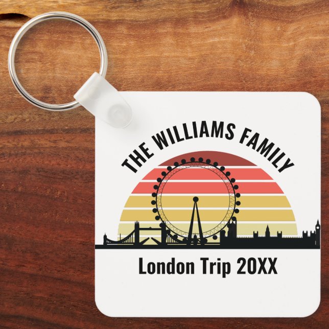 London England Sunset Custom Family Trip Keychain (Front)